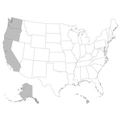 USA states Pacific regions map.