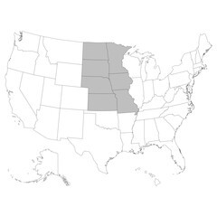USA states West North Central regions map.