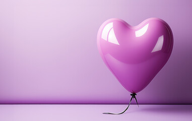 Glossy Pink Heart Balloon on Subtle Lavender Background