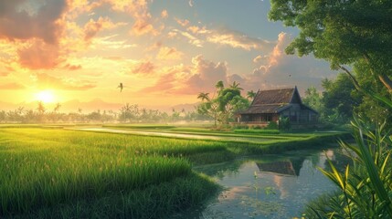 Fototapeta premium Mesmerizing Maghrib: A Village Immersed in Tranquility and Serenity