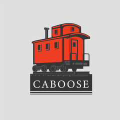 Classic red caboose on railway vector illustration  - obrazy, fototapety, plakaty