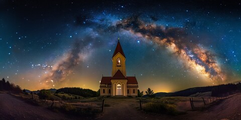 Majestic Church and Milky Way Symphony: A Nighttime Spectacle of Cosmic Harmony