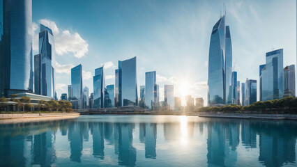 Fototapeta na wymiar Urban Futurism: Skyscrapers in a Modern Smart Cityscape