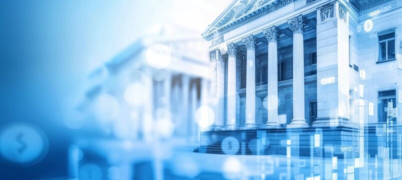 Interactive holographic banking instruments icons with copy space for text placement