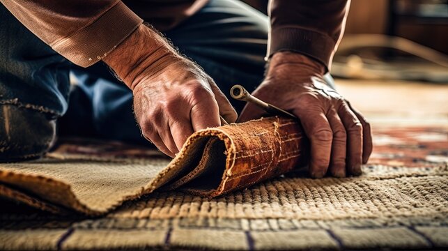 man fixing a carpet
