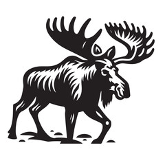 Silhouette of a moose, black and white figure