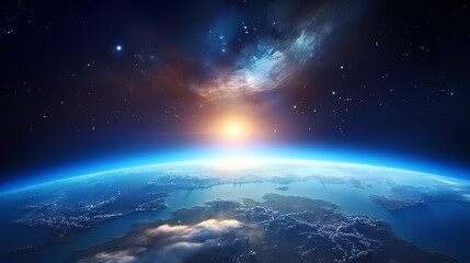 Fototapeta premium Earth in the cosmic sky, abstract space background of a planet in the universe