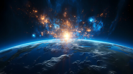 Fototapeta premium Earth in the cosmic sky, abstract space background of a planet in the universe