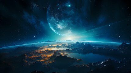 Fototapeta premium Earth in the cosmic sky, abstract space background of a planet in the universe