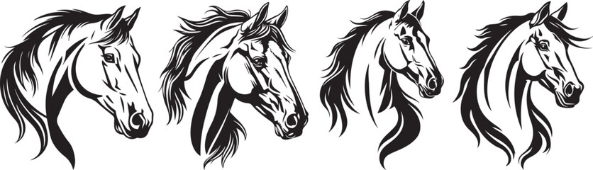 Horse heads, black and white decorative vector