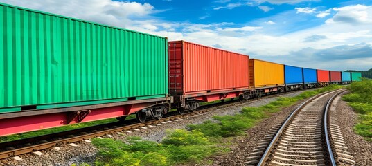 Fototapeta premium Efficient shipping container arrival at rail yard for seamless logistics and distribution.