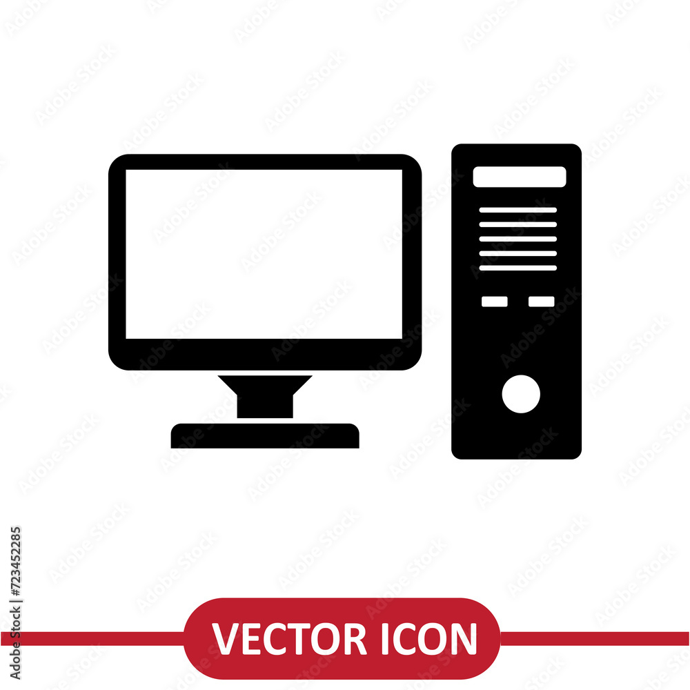 Poster desktop computer icon, pc icon vector illustration for site and app on white background..eps