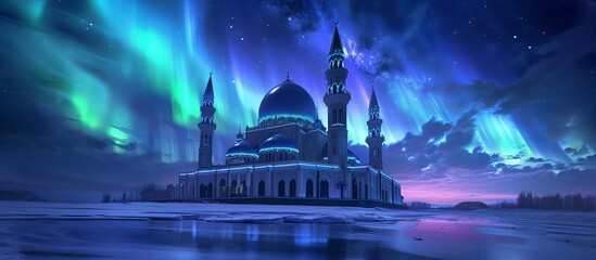Enchanting Dreamweaver: Mesmerizing Aurora australis Illuminates a Mosque