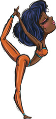 African-american yoga girl. Healthy life style. Yoga routine. Classic yoga asanas. Sport exercise in usual life. Cartoon style girls. Yoga for children