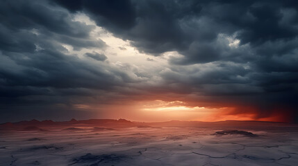 Fototapeta na wymiar Stormy sky over the desert landscape background