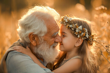 Grandfather Sharing a Moment with his granddaughter in outdoor field