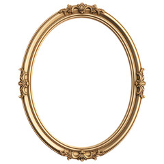 Antique gold picture frame, Empty vintage oval wooden picture frame, Cut out, Isolated on Transparent Background. Generative AI