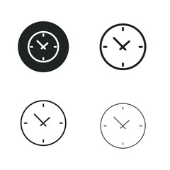 Clock time icon. Simple solid round, bold, medium and thin line icon.