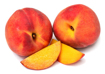 Peach whole and slices isolated on white background