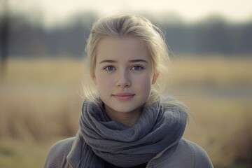 Naklejka premium Portrait of a Young Woman Outdoors. Generative AI.