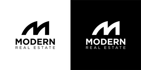 monogram logo letter M with building shape. icons for business, buildings, real estate. - obrazy, fototapety, plakaty