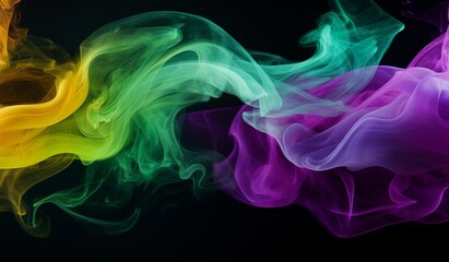 Colorful smoke is displayed on a black background