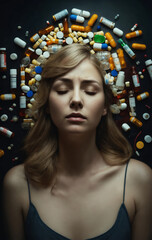 Une femme avec des médicaments autour de la tête - generative AI.
