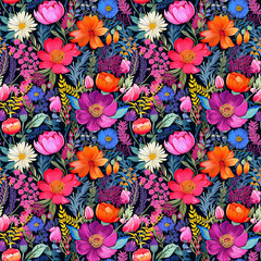 Oil Painting Flower Seamless Pattern - 723458403
