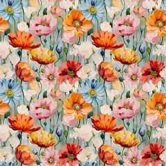 Oil Painting Flower Seamless Pattern - 723458424