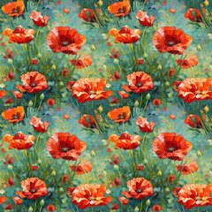 Oil Painting Flower Seamless Pattern - 723458426
