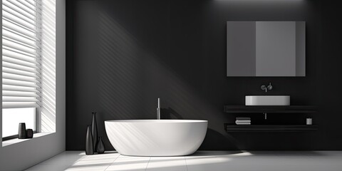Contemporary black and white bathroom design with minimalist style.