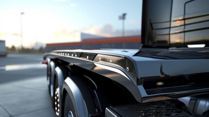 A closeup of a trucks rear spoiler a feature that is not commonly seen on large vehicles but can help to reduce turbulence.
