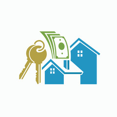  house, key and Money investment  Illustration concept