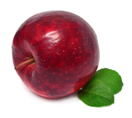 Apple red with leaves isolated on white background