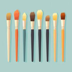 Colorful Collection of Professional Makeup Brushes on White Background