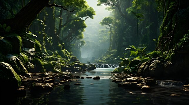 a dense tropical jungle