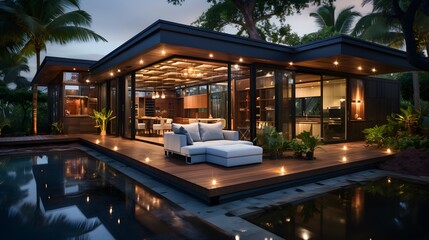Luxury container home designed to 2023 International Residential Codes and Honolulu Land Use Ordinances and Housing Codes with electrical, structural, mechanical and architectural details and componen - obrazy, fototapety, plakaty