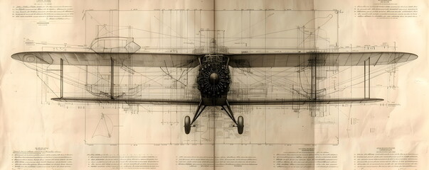 Sketch of an airplane in pencil on parchment.