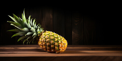 A fresh pineapple on a wooden table