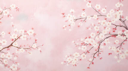 和風の白梅の花の枝のイラスト背景 - obrazy, fototapety, plakaty