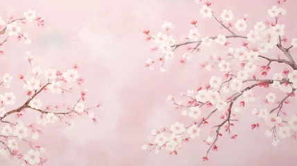 Fotobehang 和風の白梅の花の枝のイラスト背景 © AYANO