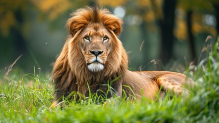 Big male African lion (Panthera leo) lying in the grass