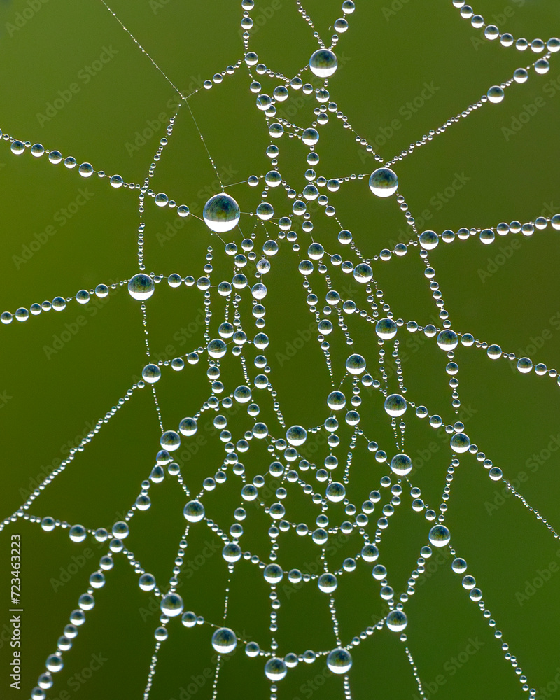 Wall mural close up of a spider web with dew drops