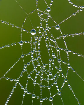 Close up of a spider web with dew drops