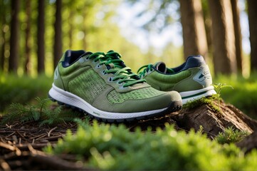 running shoes on grass,Earthwise Strides: Sustainable Shoes in Nature's Embrace