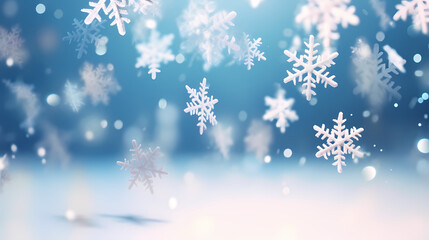 Naklejka na ściany i meble Snowflake background, snowflake border, winter holiday background, soft colors and dreamy atmosphere
