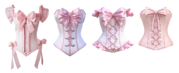 Coquette style of corset pastel pinks collection over isolated transparent background