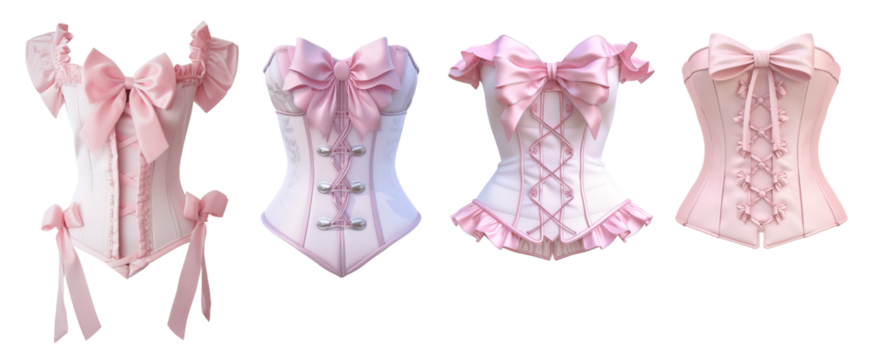 Coquette style of corset pastel pinks collection over isolated transparent background