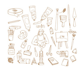 Creative hand drawn artist doodle line art design element vector set illustration