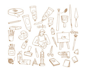 Creative hand drawn artist doodle line art design element vector set illustration